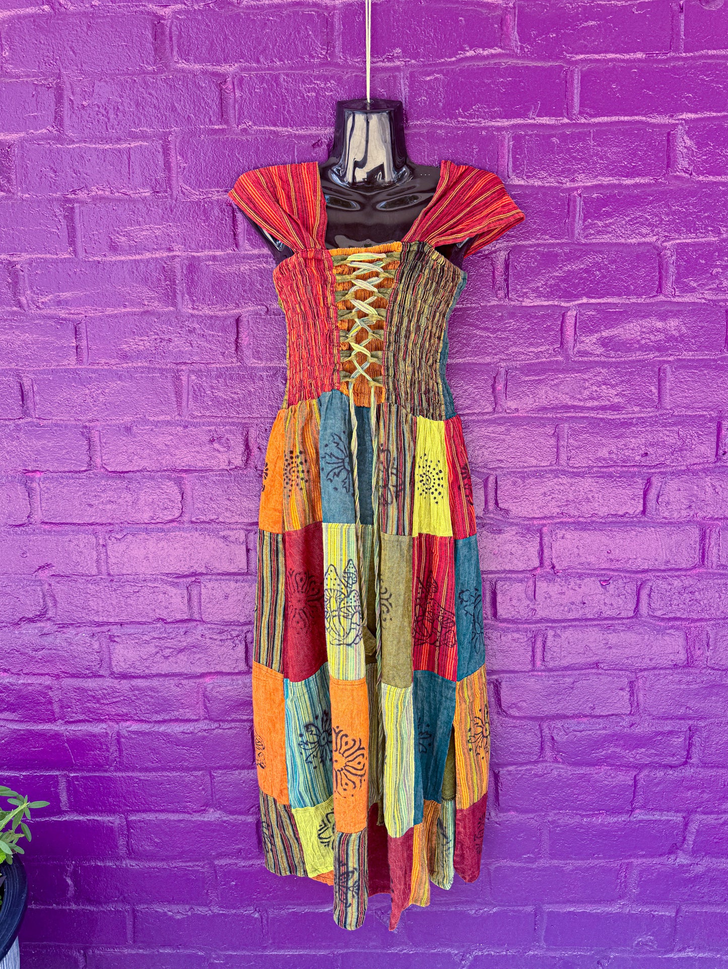 Patchwork Boho Dress - Colorful Handmade Bohemian Ensemble for Festive Occasions