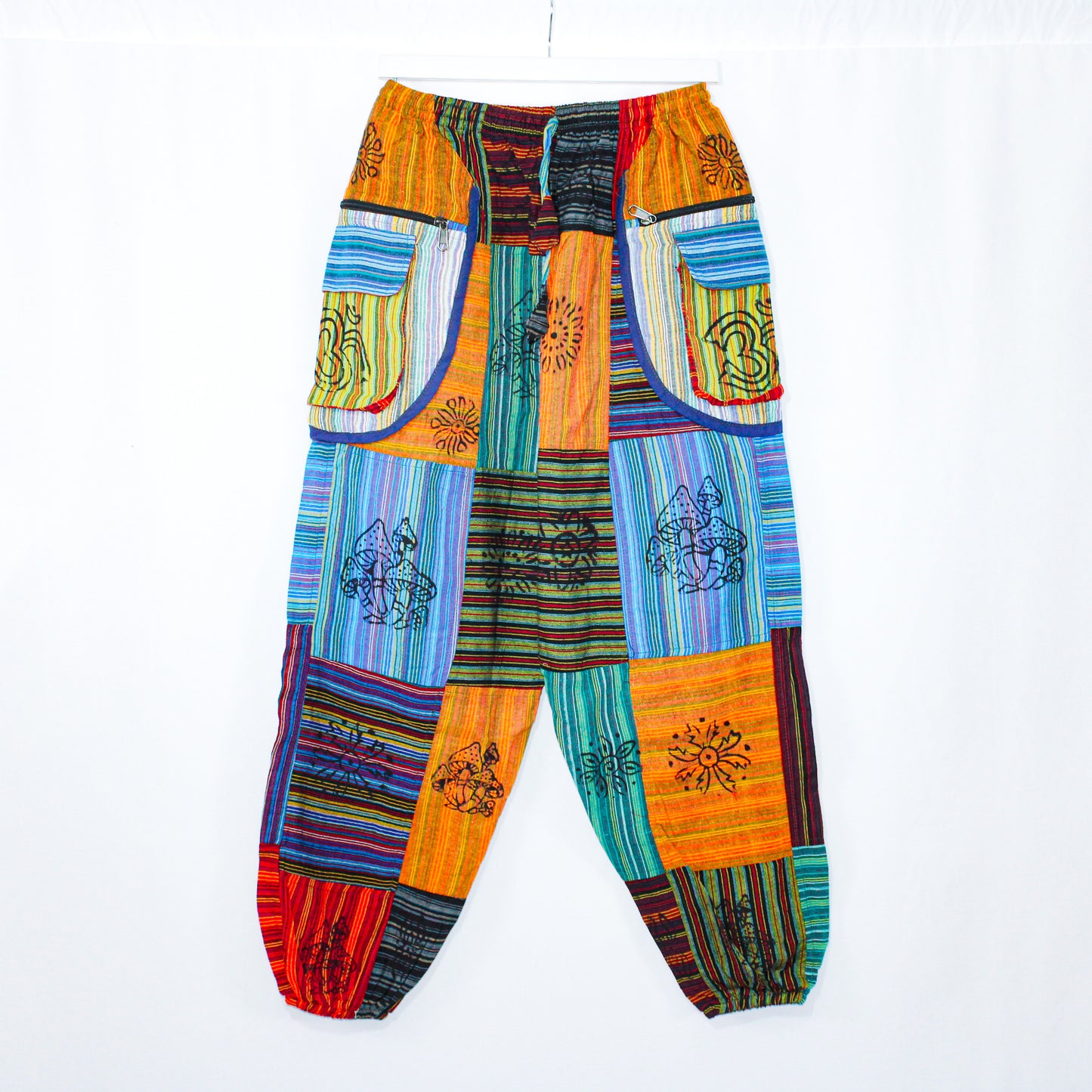 Mystic Mushrooms: Boho Patchwork Pants with Zippered Pockets
