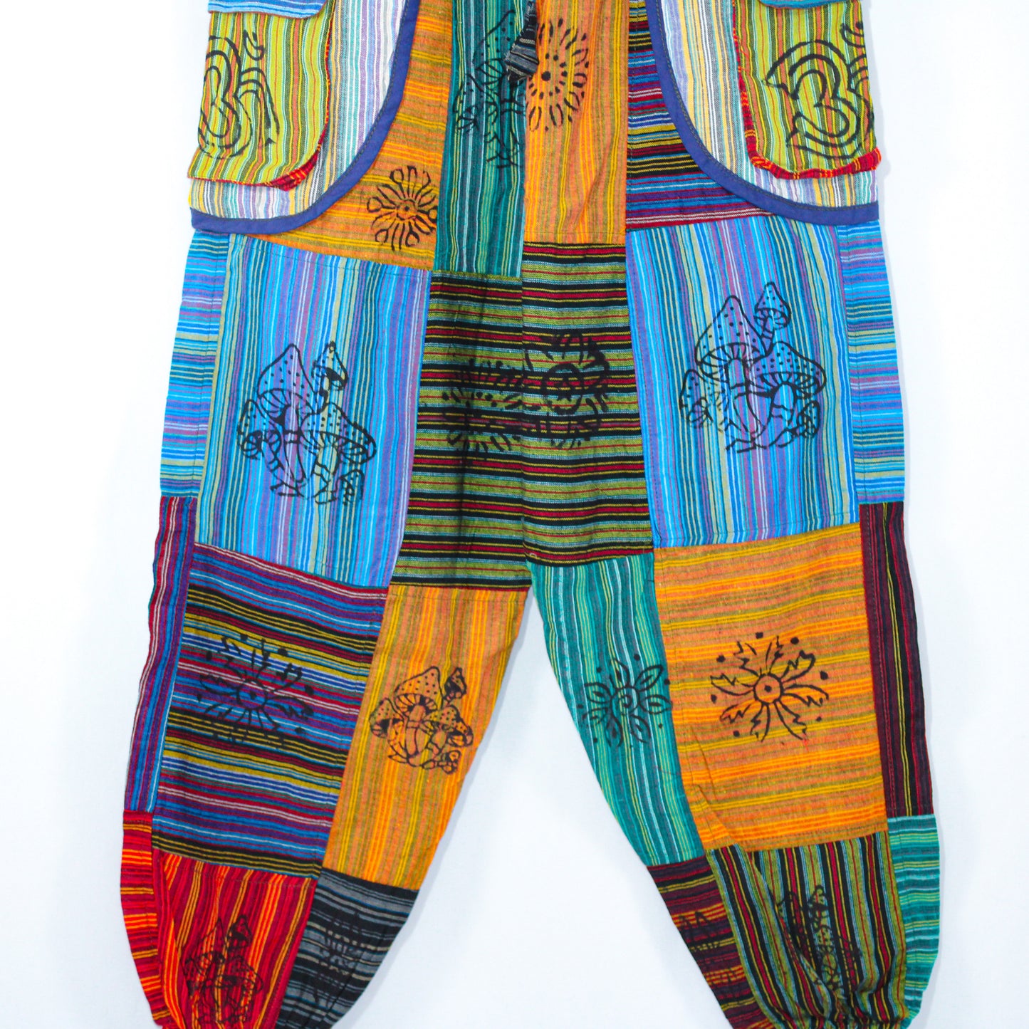 Mystic Mushrooms: Boho Patchwork Pants with Zippered Pockets