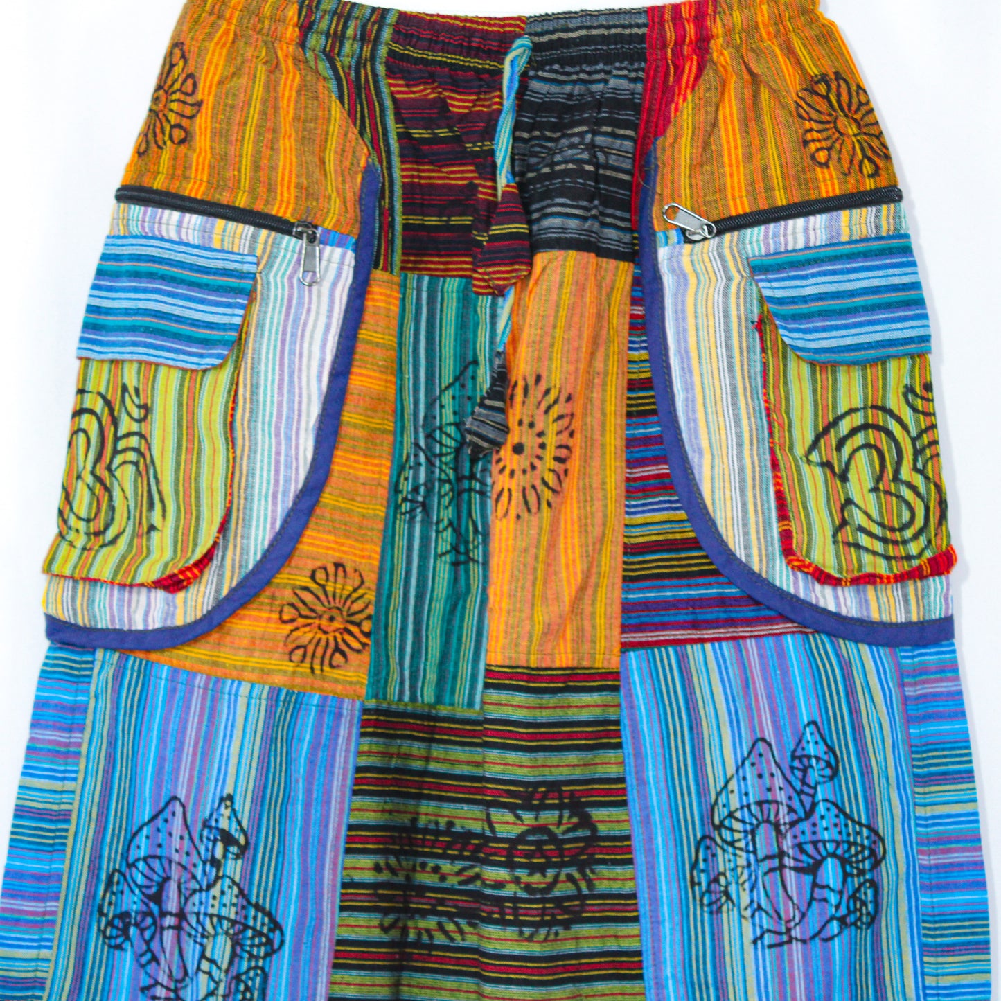 Mystic Mushrooms: Boho Patchwork Pants with Zippered Pockets