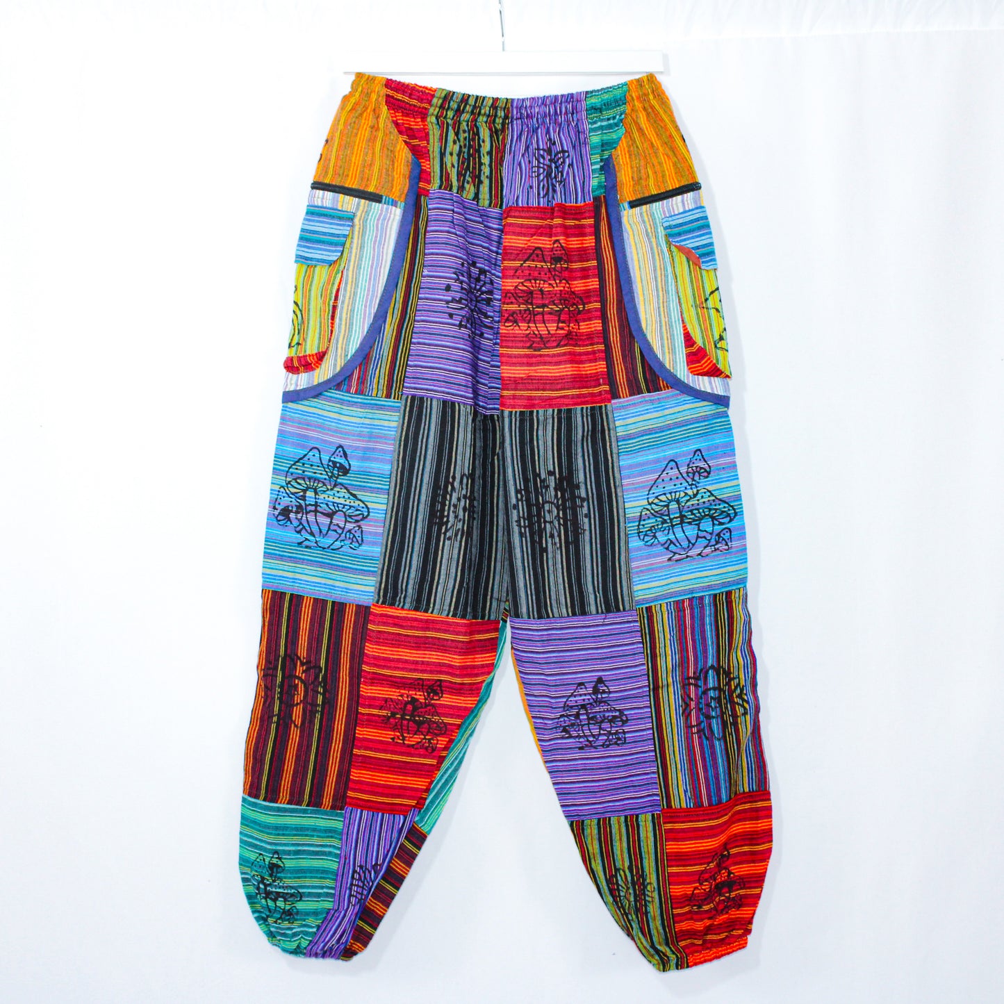 Mystic Mushrooms: Boho Patchwork Pants with Zippered Pockets