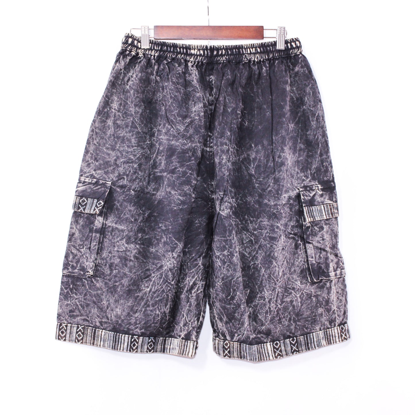 Unisex Charcoal Tribal Print Cargo Shorts with Extensive Pocket Storage
