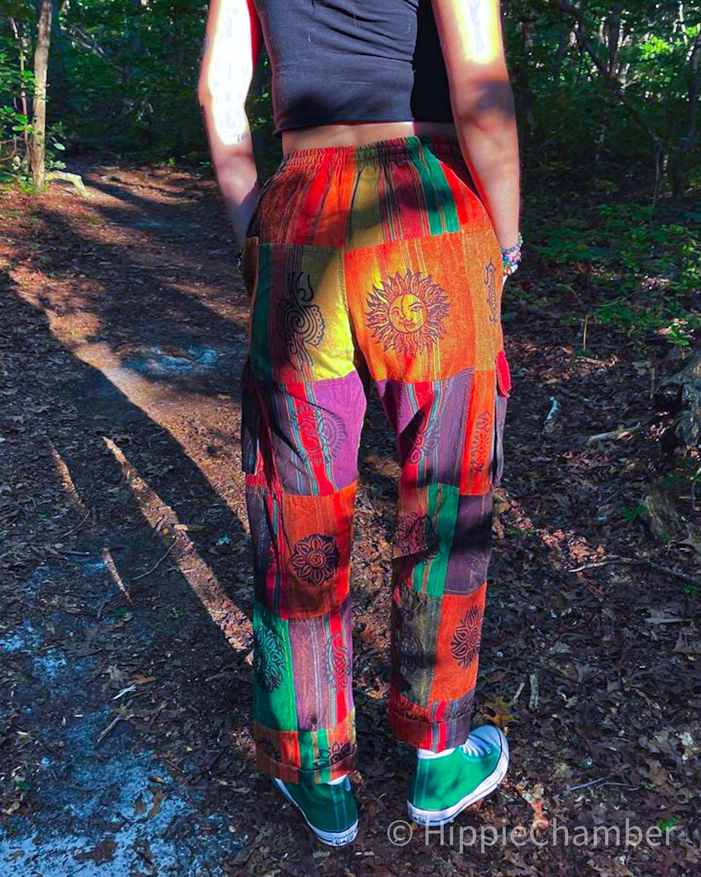 Colorful boho Hippie patchwork pants with multiple pockets