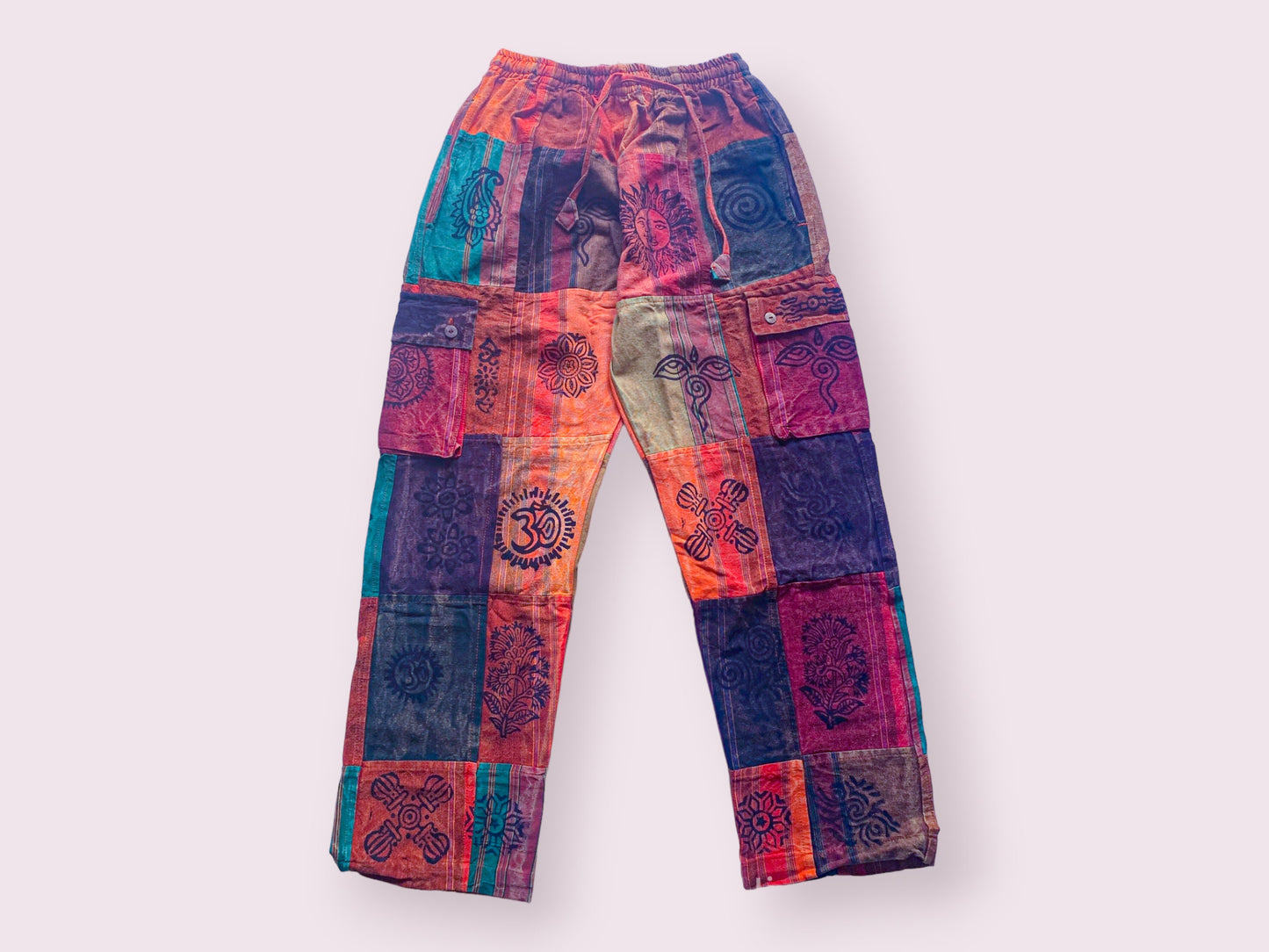 Colorful boho Hippie patchwork pants with multiple pockets