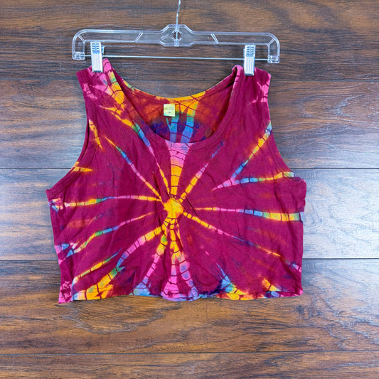 Crimson Radiance: Vibrant Spiral Tie-Dye Crop Top