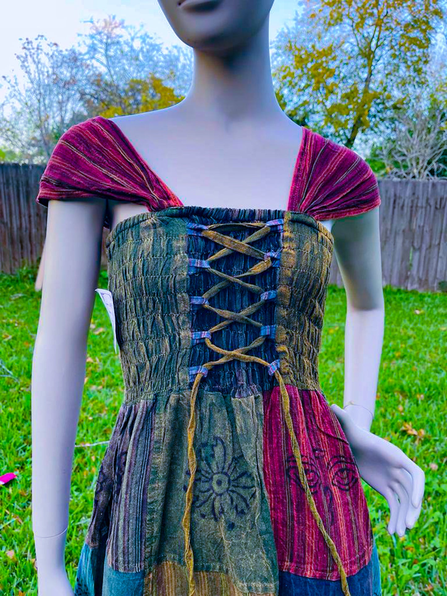 Patchwork Boho Dress - Colorful Handmade Bohemian Ensemble for Festive Occasions