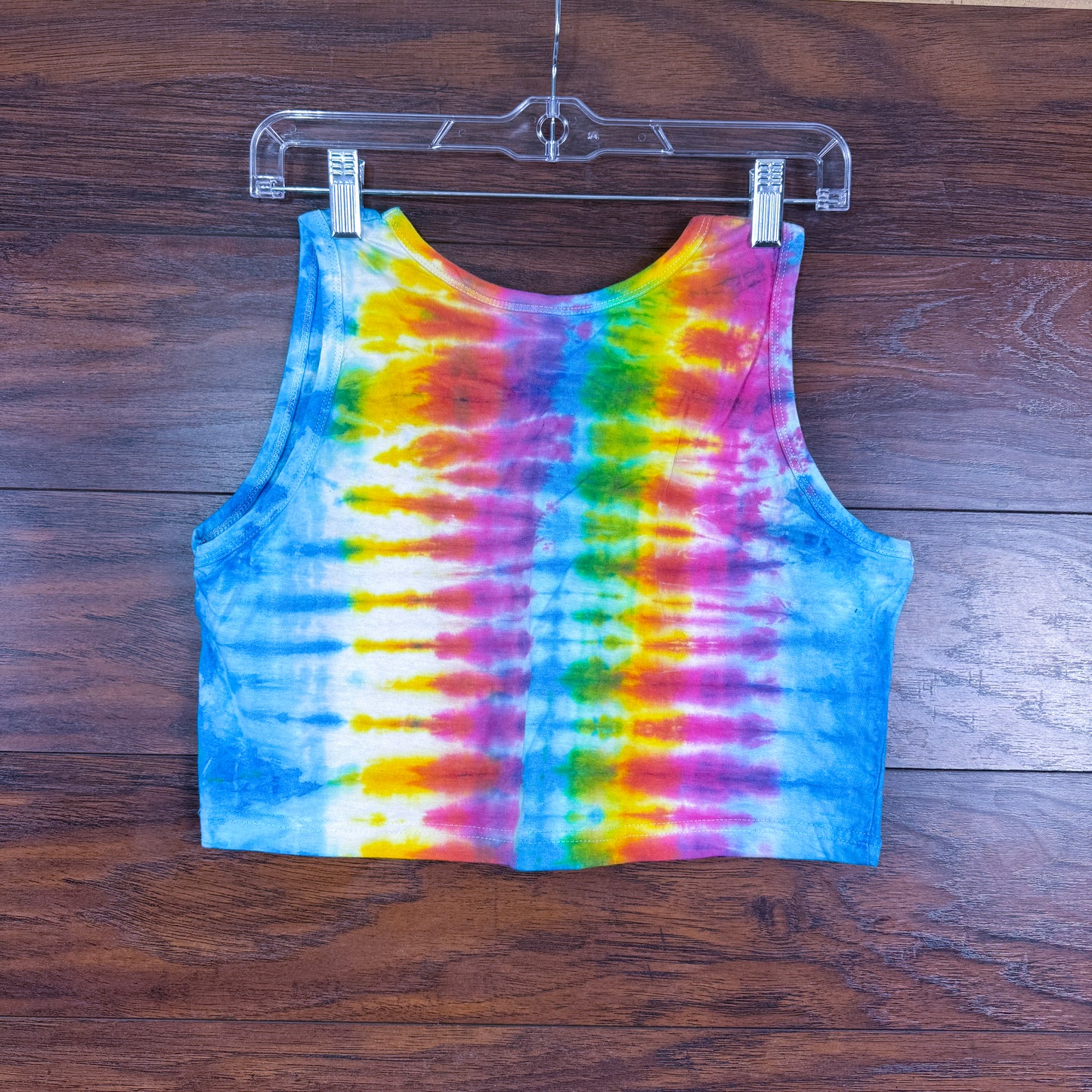 Spectral Cascade: Rainbow Stripe Tie-Dye Crop Top