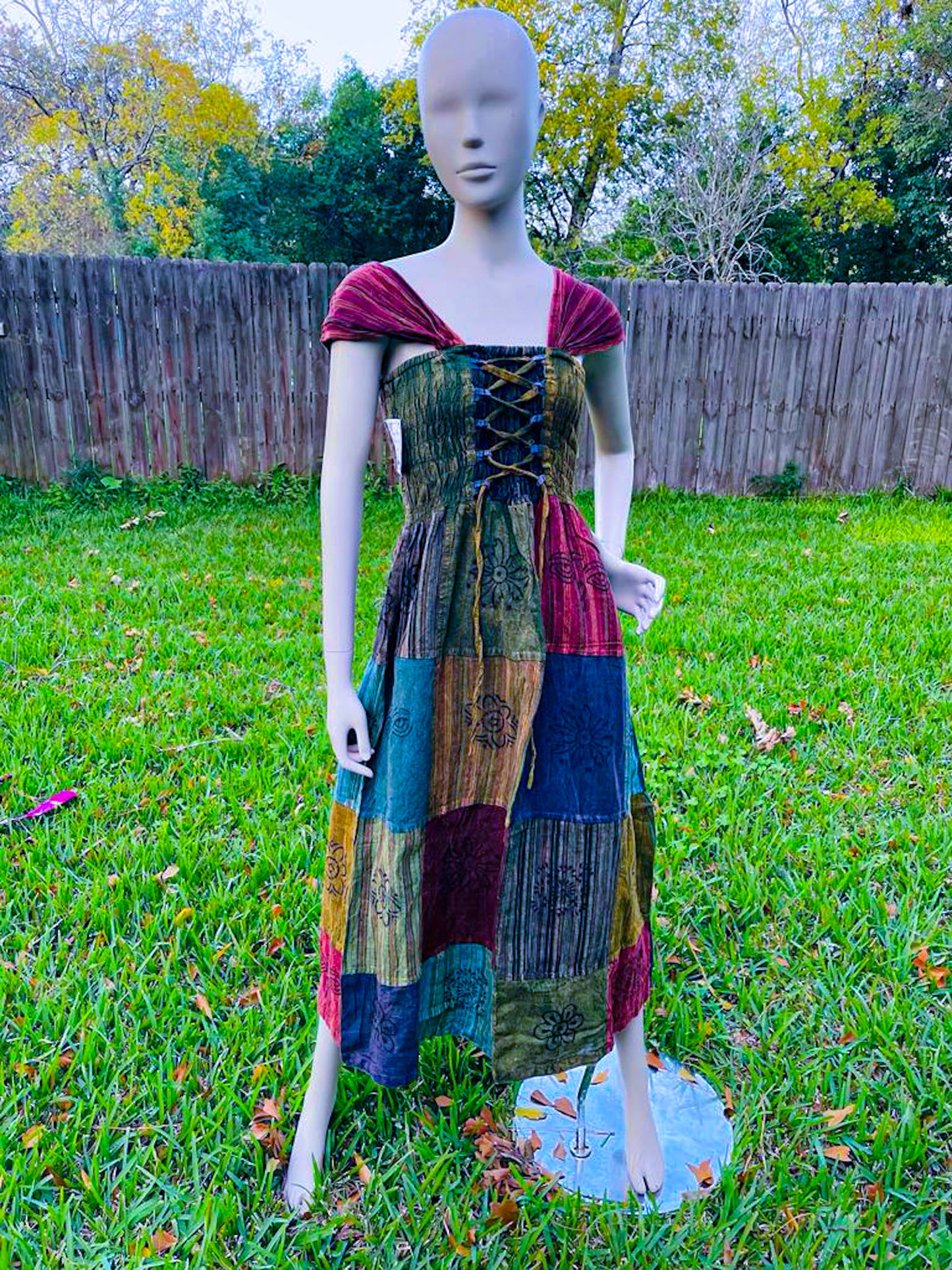 Patchwork Boho Dress - Colorful Handmade Bohemian Ensemble for Festive Occasions