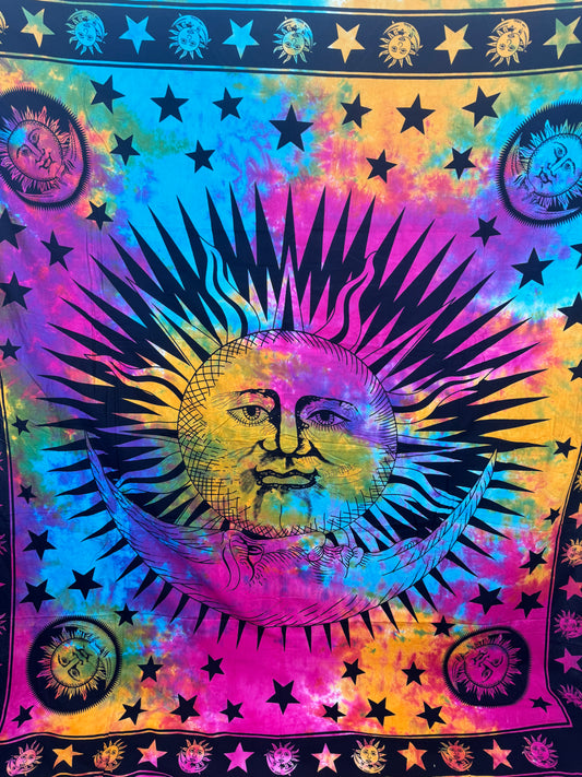 🌞 Celestial Blaze Tapestry un, moon, and stars