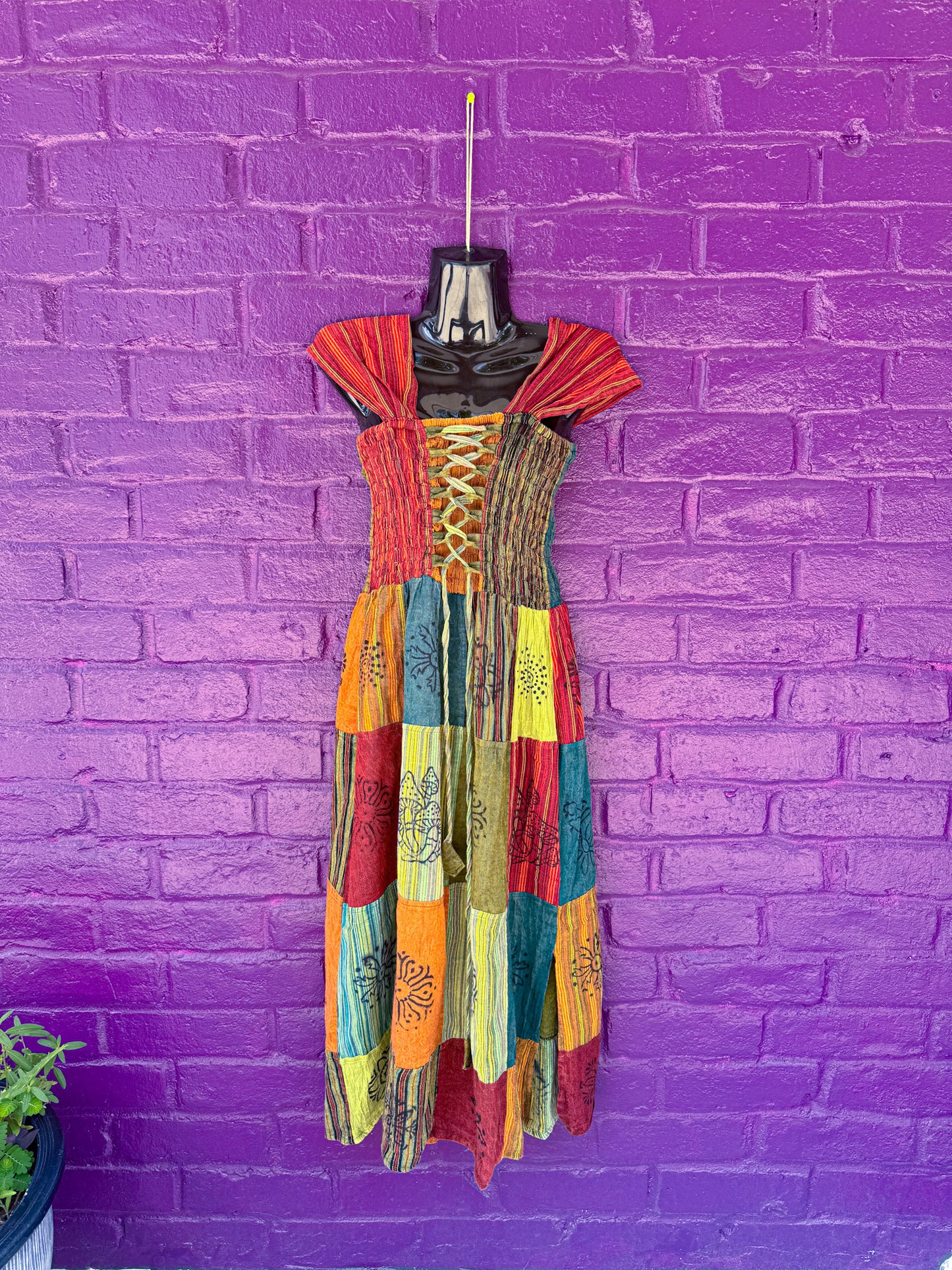 Patchwork Boho Dress - Colorful Handmade Bohemian Ensemble for Festive Occasions