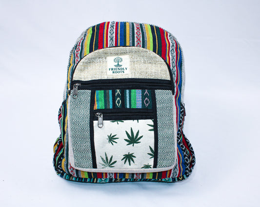 Botanical Boho: Artisan Hemp Backpack with Hemp Leaf Accents