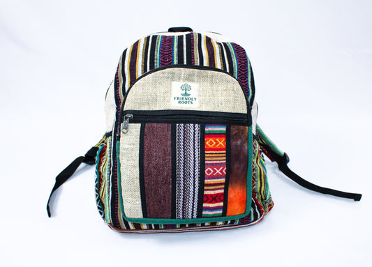 Eclectic Explorer: Colorful Hemp Patchwork  Backpack