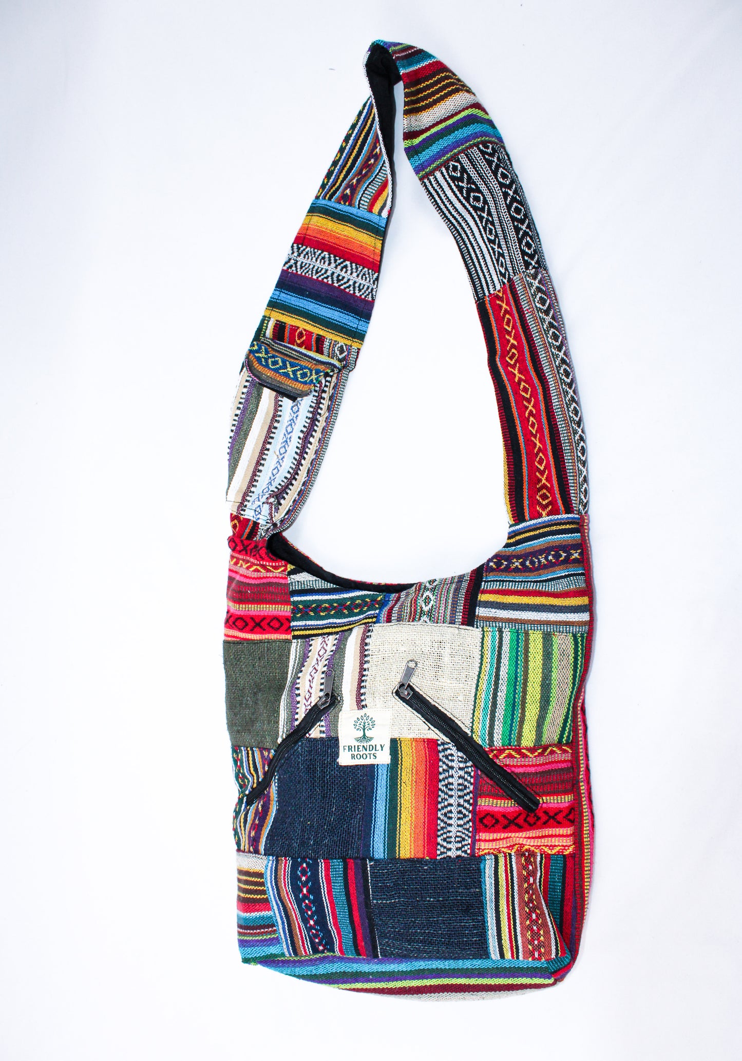 Boho hippie crossbody bags, hemp cotton patchwork shoulder bags