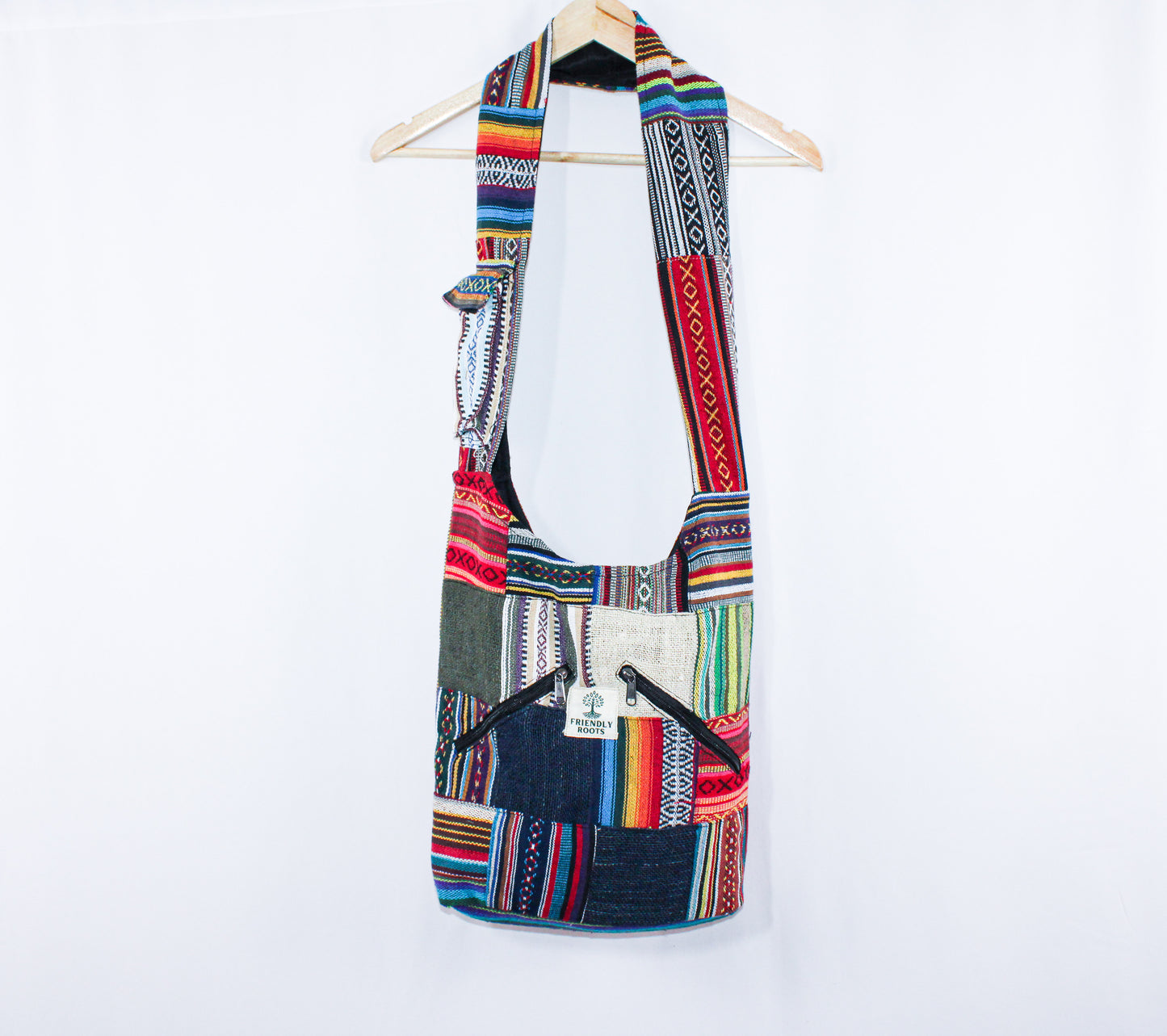 Boho hippie crossbody bags, hemp cotton patchwork shoulder bags
