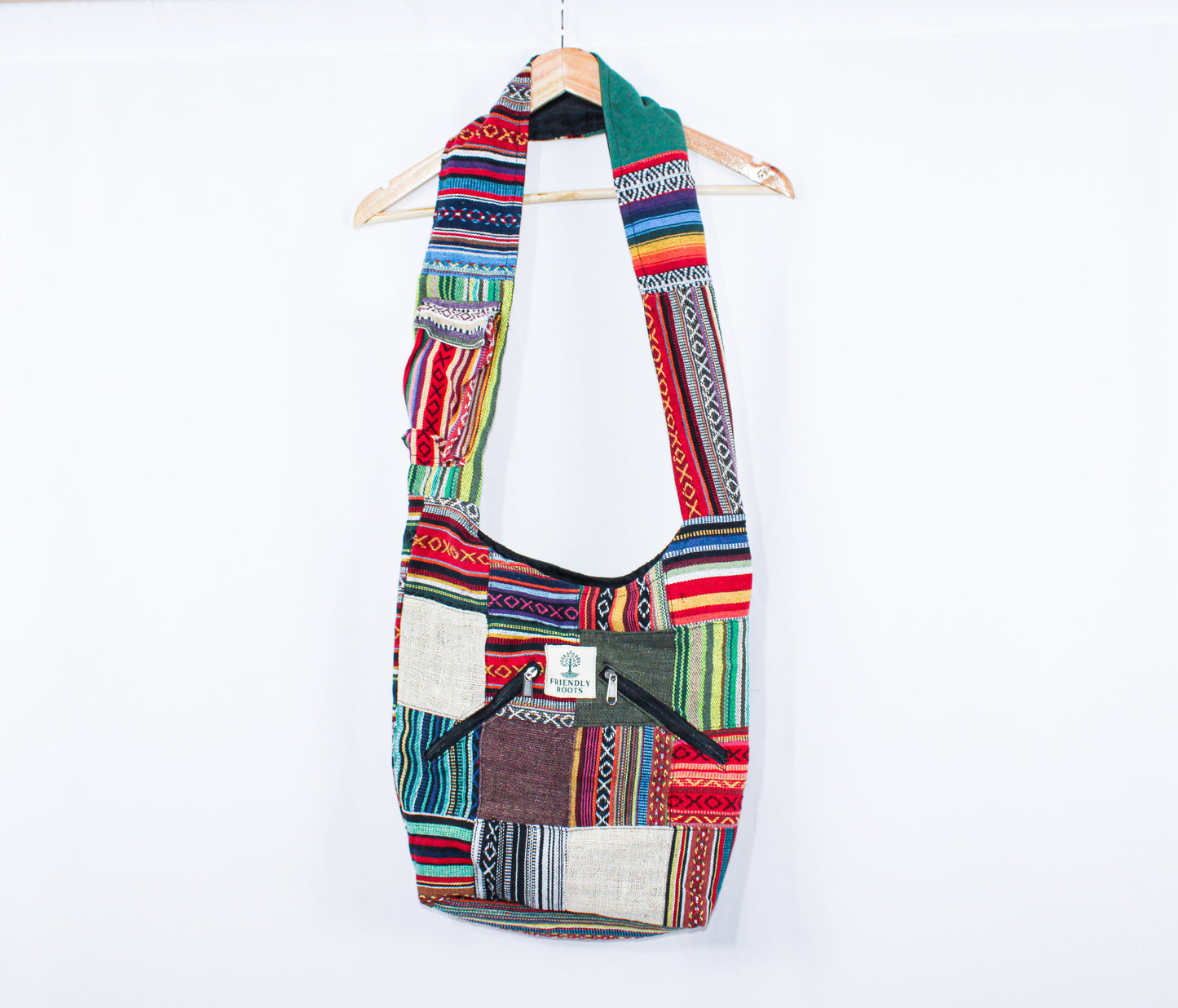 Boho hippie crossbody bags, hemp cotton patchwork shoulder bags