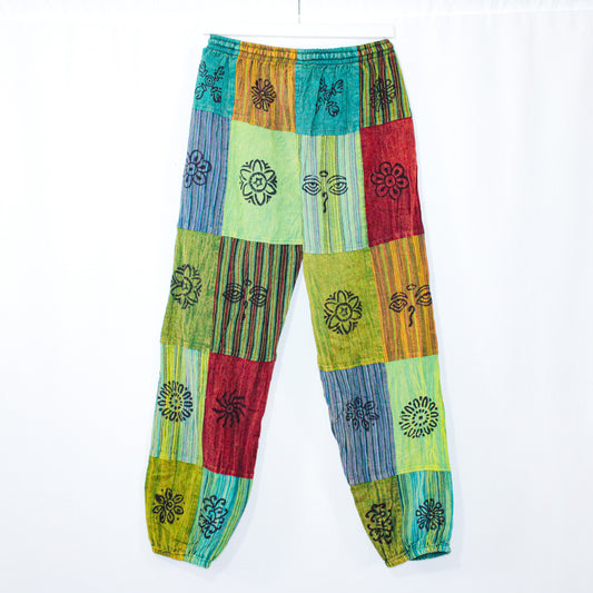 Vibrant Vista: Boho Patchwork Pants with Artful Comfort