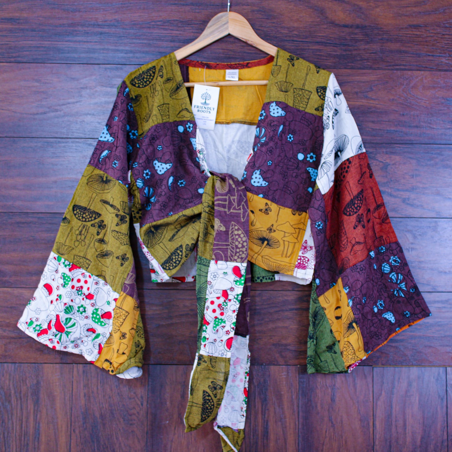 Bell Sleeve Patchwork Mushroom Top Mycelium Melody