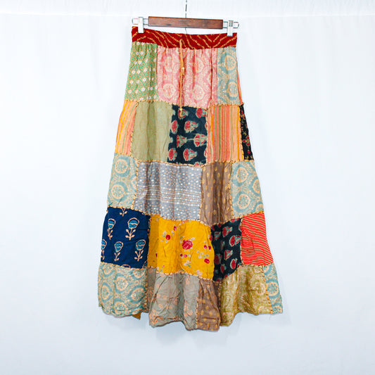 Artisanal Patchwork Maxi Skirt - Adjustable Waist, Handmade