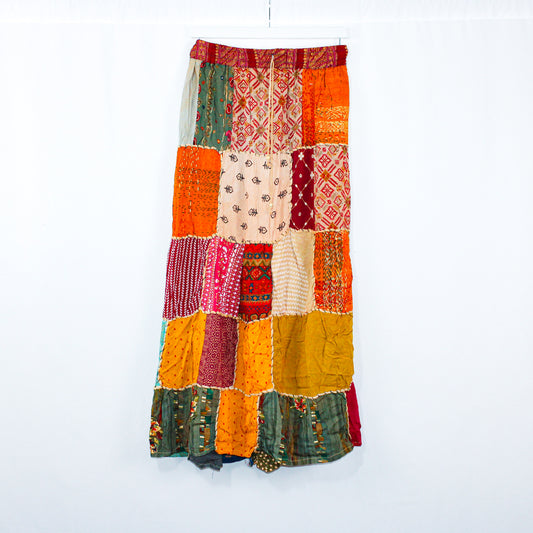 Autumn Harvest Patchwork Maxi Skirt - Adjustable Waist, Handmade