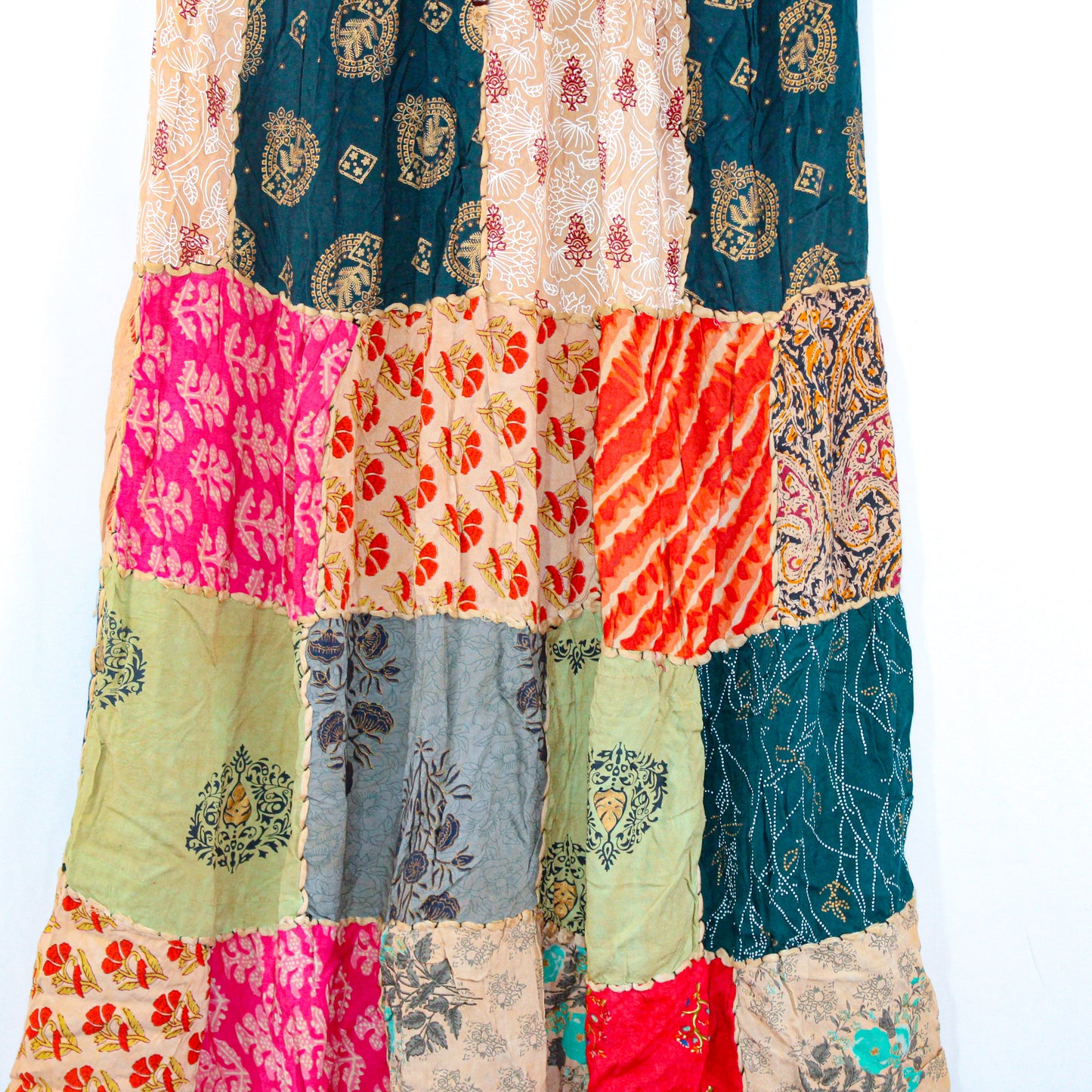 Spring Blossom Patchwork Maxi Skirt - Adjustable Waist, Handmade