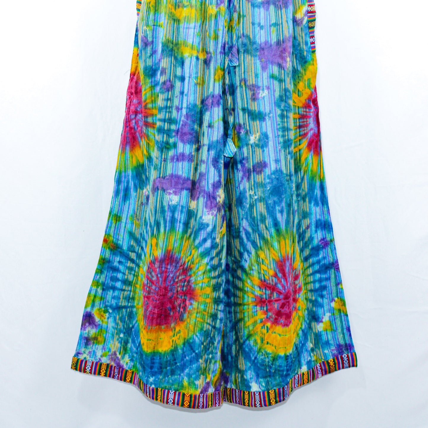 Bohemian Tie-Dye Palazzo Pants - Handmade Wide-Leg Trousers with Pockets,  Vibrant Festival Clothing,