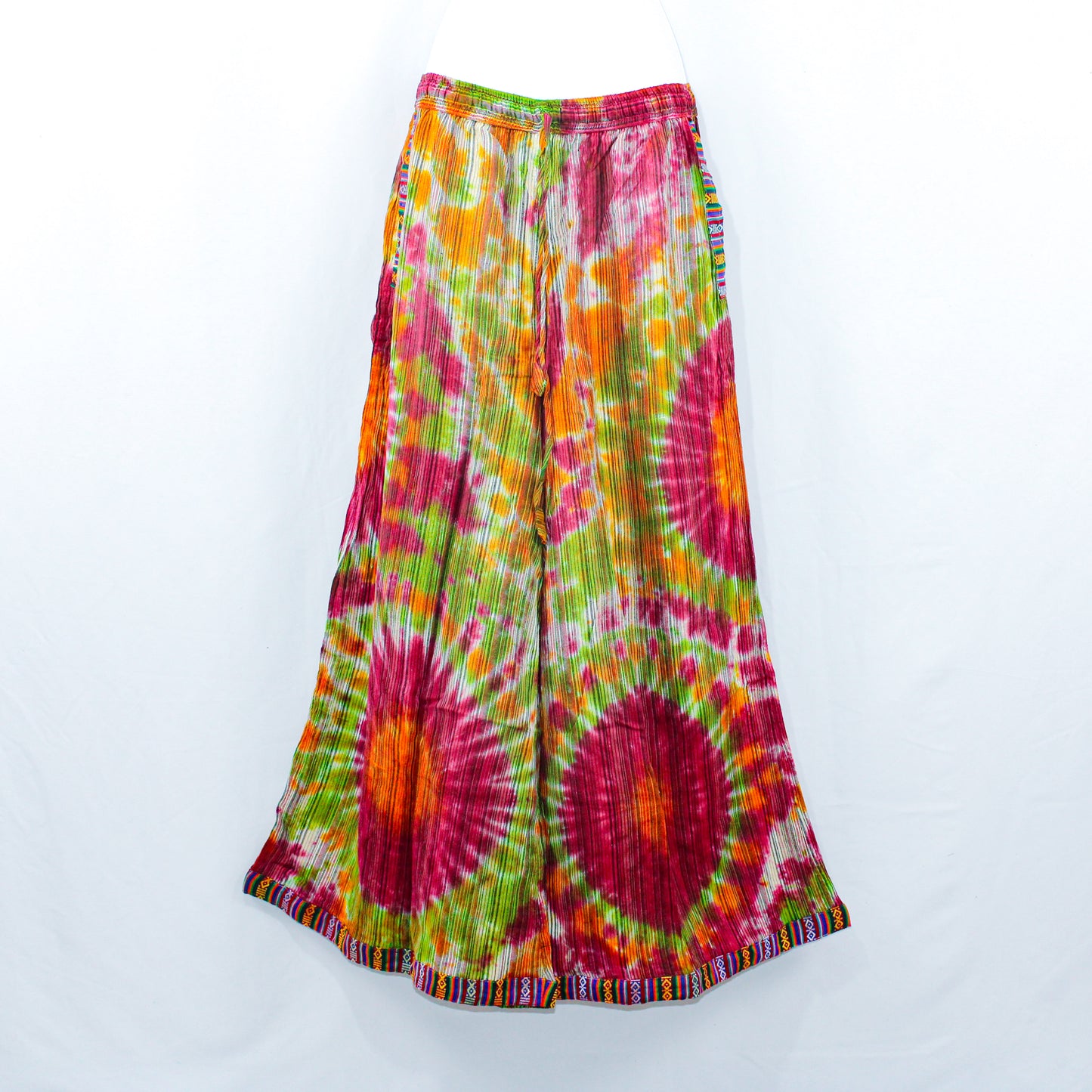 Bohemian Tie-Dye Palazzo Pants - Handmade Wide-Leg Trousers with Pockets,  Vibrant Festival Clothing,