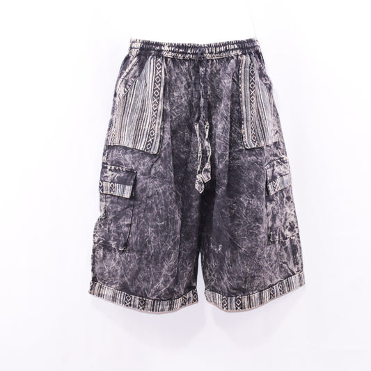 Unisex Charcoal Tribal Print Cargo Shorts with Extensive Pocket Storage