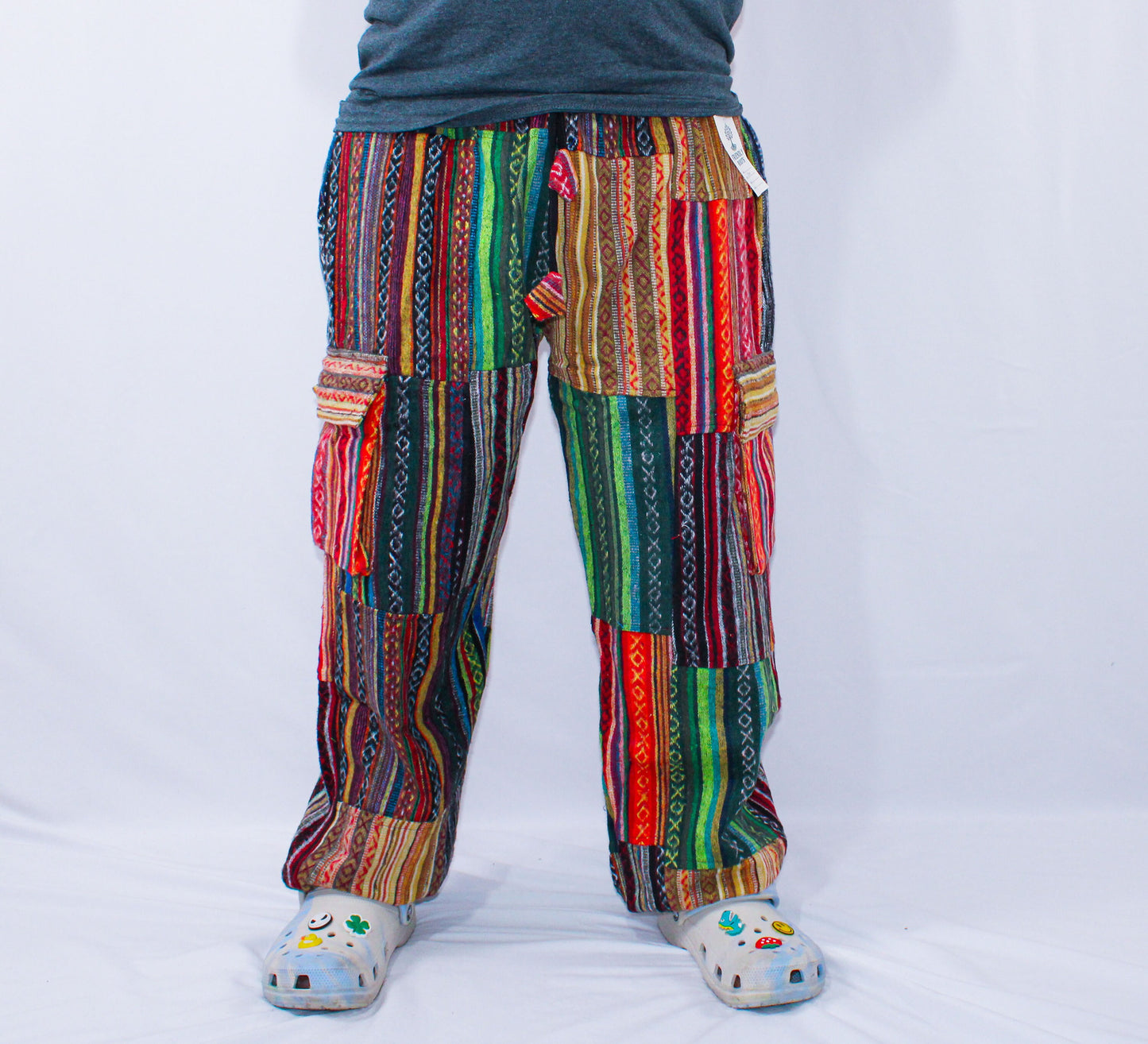 Colorful Bohemian Patchwork Pants, Warm Woven Boho Trousers, Unique Handmade Eco-Friendly Pants