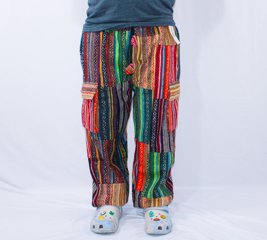 Colorful Bohemian Patchwork Pants, Warm Woven Boho Trousers, Unique Handmade Eco-Friendly Pants