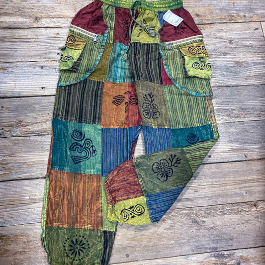 Boho hippie patchwork pants with big box pockets