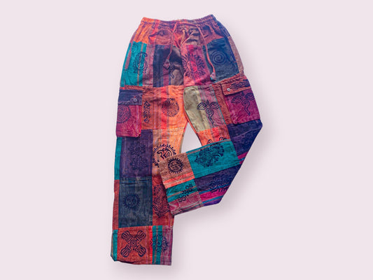 Colorful boho Hippie patchwork pants with multiple pockets