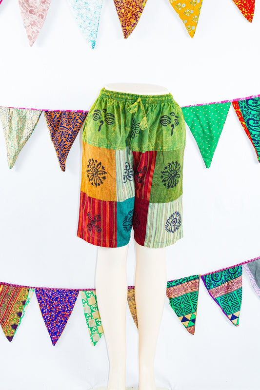 Cute boho hippie patchwork shorts multicolored unisex