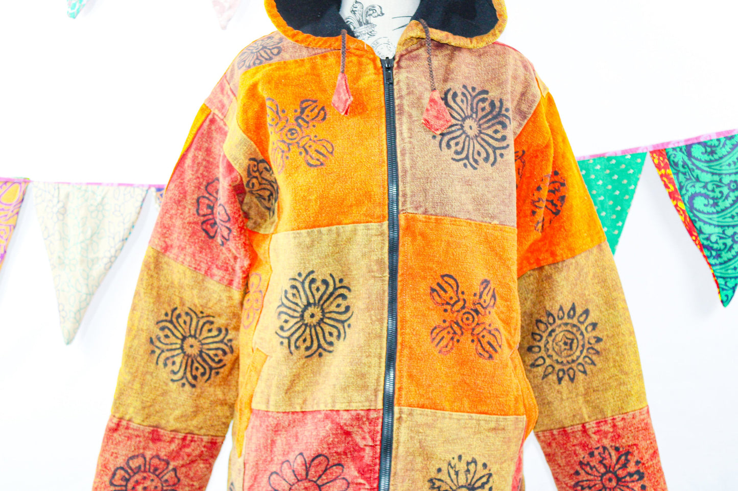 Unisex boho hippie patchwork Jacket/hoodie Festival Jacket Eco-Friendly Boho Zipped Hoodie