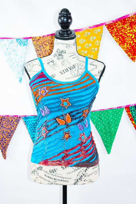 Embroidered boho tank top waist festive  top