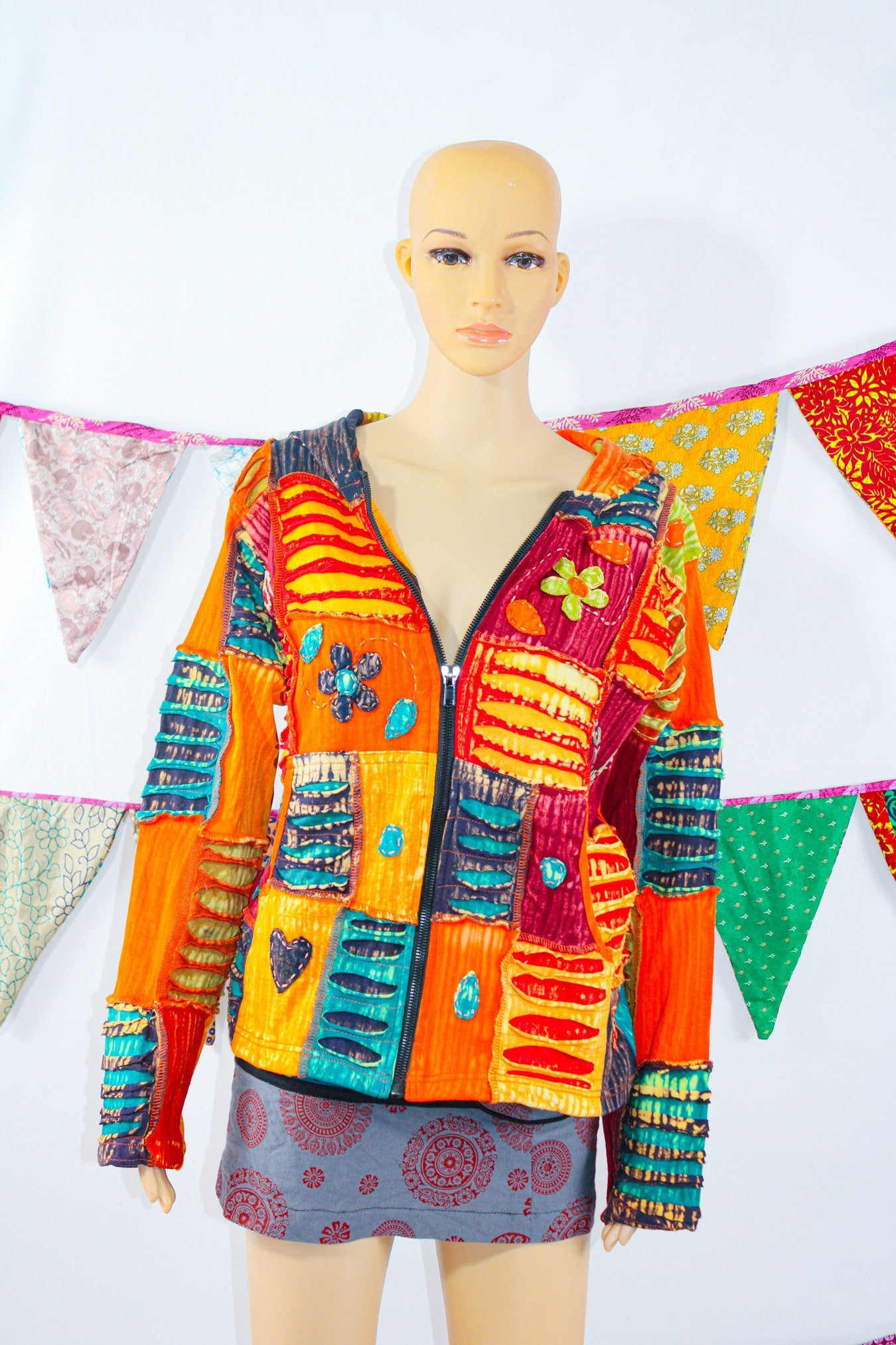 Cute boho hippie patchwork razor cut hoodie, jacket, hoodies embroidered